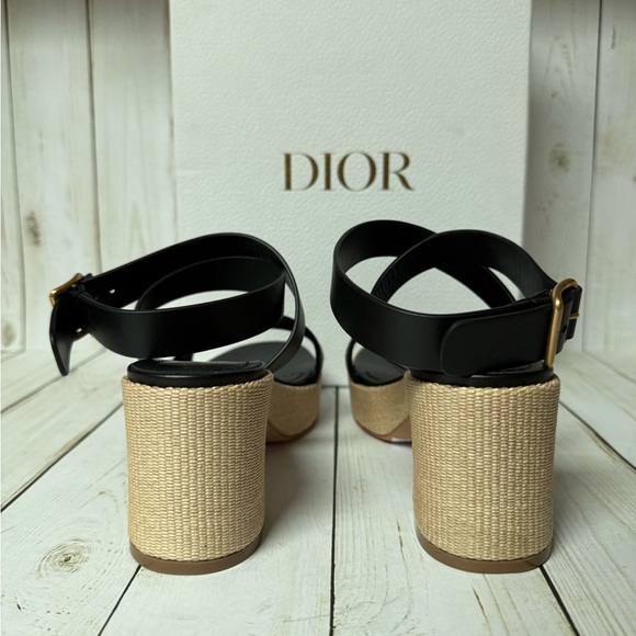 Christian Dior Calfskin Raffia Embroidered Dway Platform Sandals Sz 38.5 / 8.5 - Picture 12 of 16